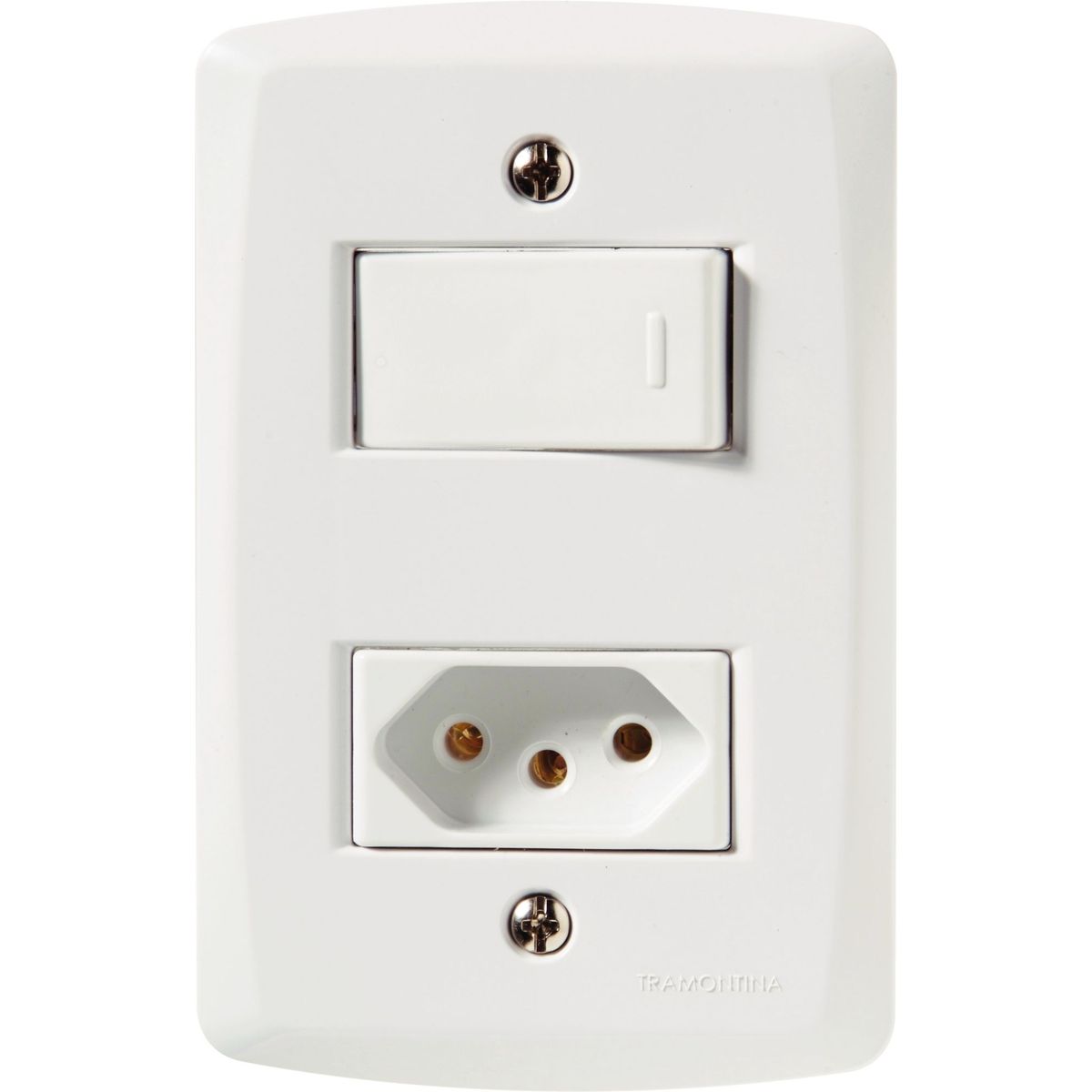Conjunto Interruptor Simples E Tomada 4X2 10A Lux2 Branco, marca Tramontina - Foto Principal