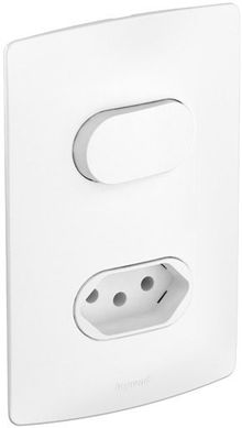 Conjunto com 1 Interruptor Simples e 1 Tomada 2P+T Nereya 10A 250V 4x2 Branco