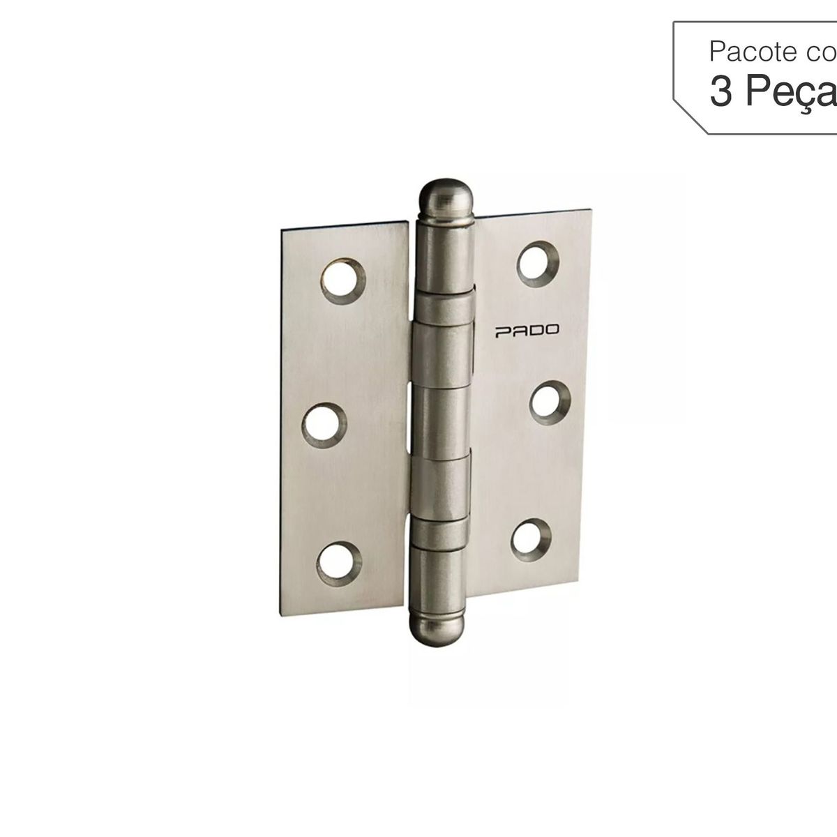Dobradiça Cromado de Inox para Porta 3/5 x 3" Modelo 3530 IXP 3 peças, marca Pado - Foto Principal