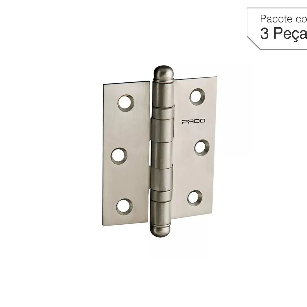 Dobradiça Escovado de Inox para Porta 3x2,5 " Modelo 3025 IXE 3 peças, marca Pado - Foto Principal
