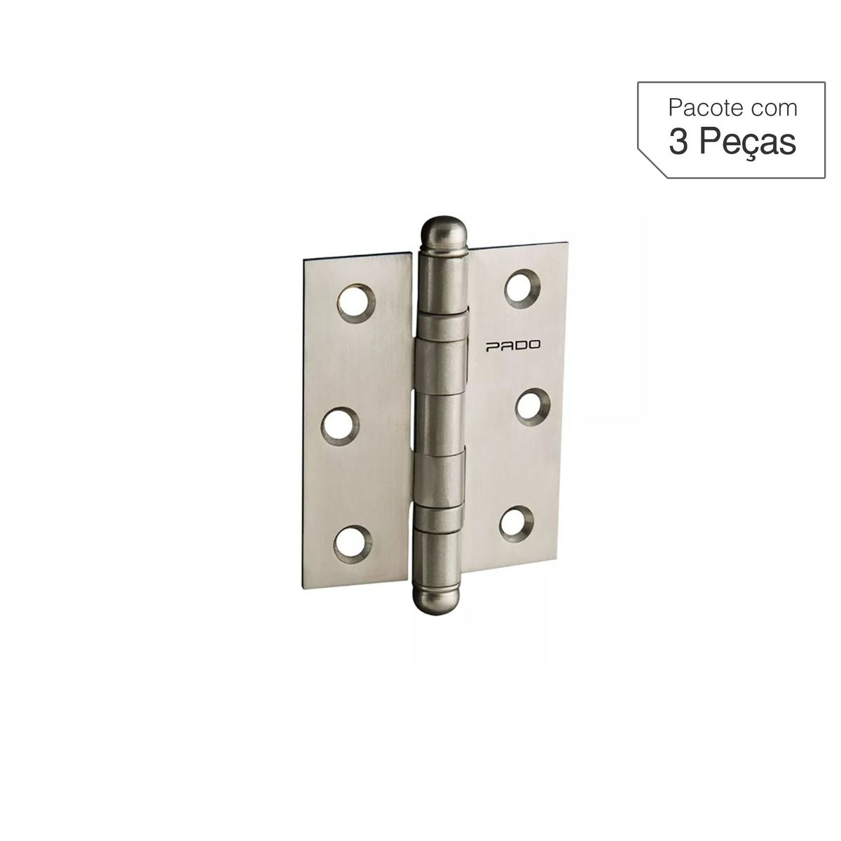 Dobradiça Escovado de Inox para Porta 3x2,5 " Modelo 3025 IXE 3 peças, marca Pado - Foto Principal