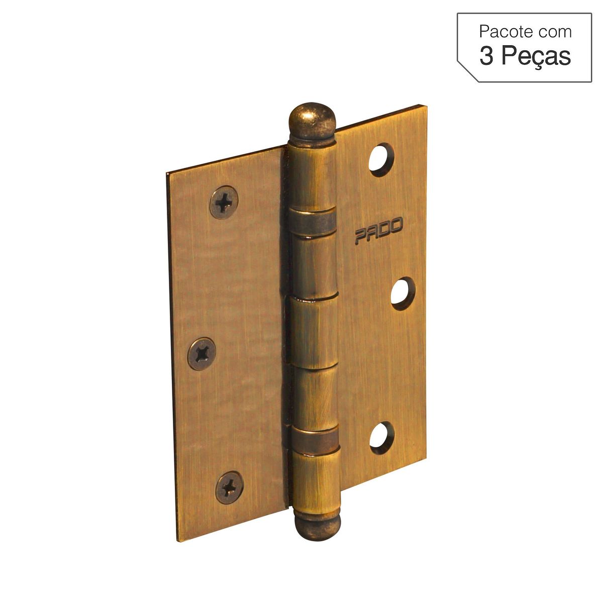 Dobradiça Bronze para Porta 3x2,5 " Modelo 3025 Aço 3 peças, marca Pado - Foto 2