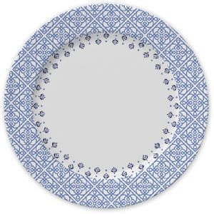 Prato Raso 25cm Lisboa Branco e Azul