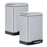 Combo com 2 Lixeiras Retangular Metal com Pedal 12 Litros Inox