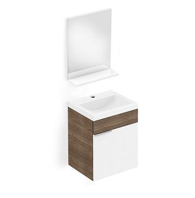 Gabinete Integrado com Espelho e Prateleira 1 Porta Like Branco e Marrom