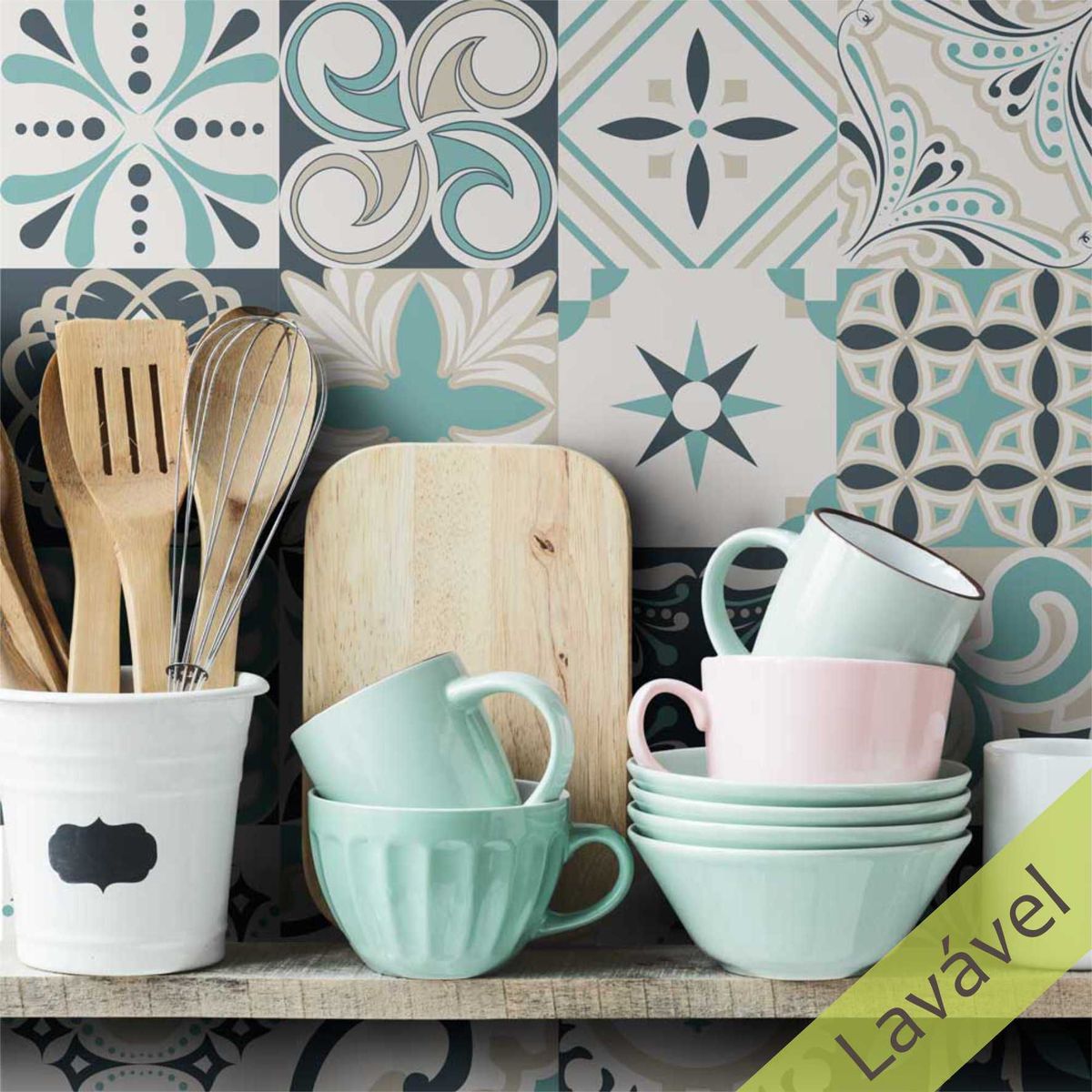 Adesivo de Azulejo Açores Azul e Creme, marca Just Home Collection - Foto Principal