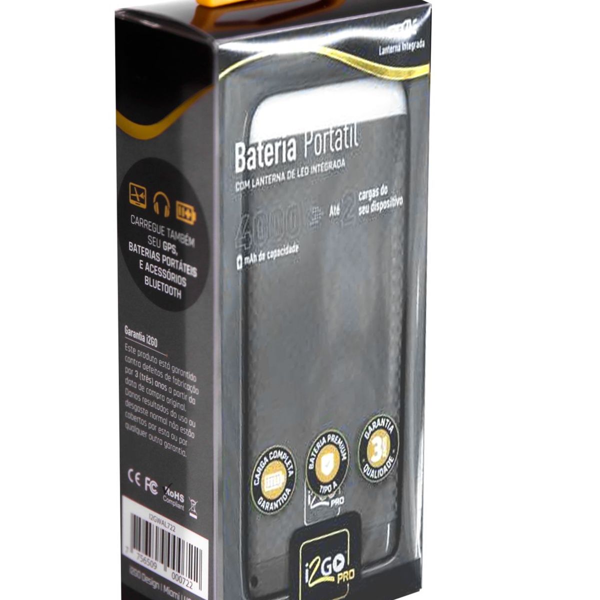 Bateria Externa 4000MAH-A com Led, marca I2Go - Foto Principal