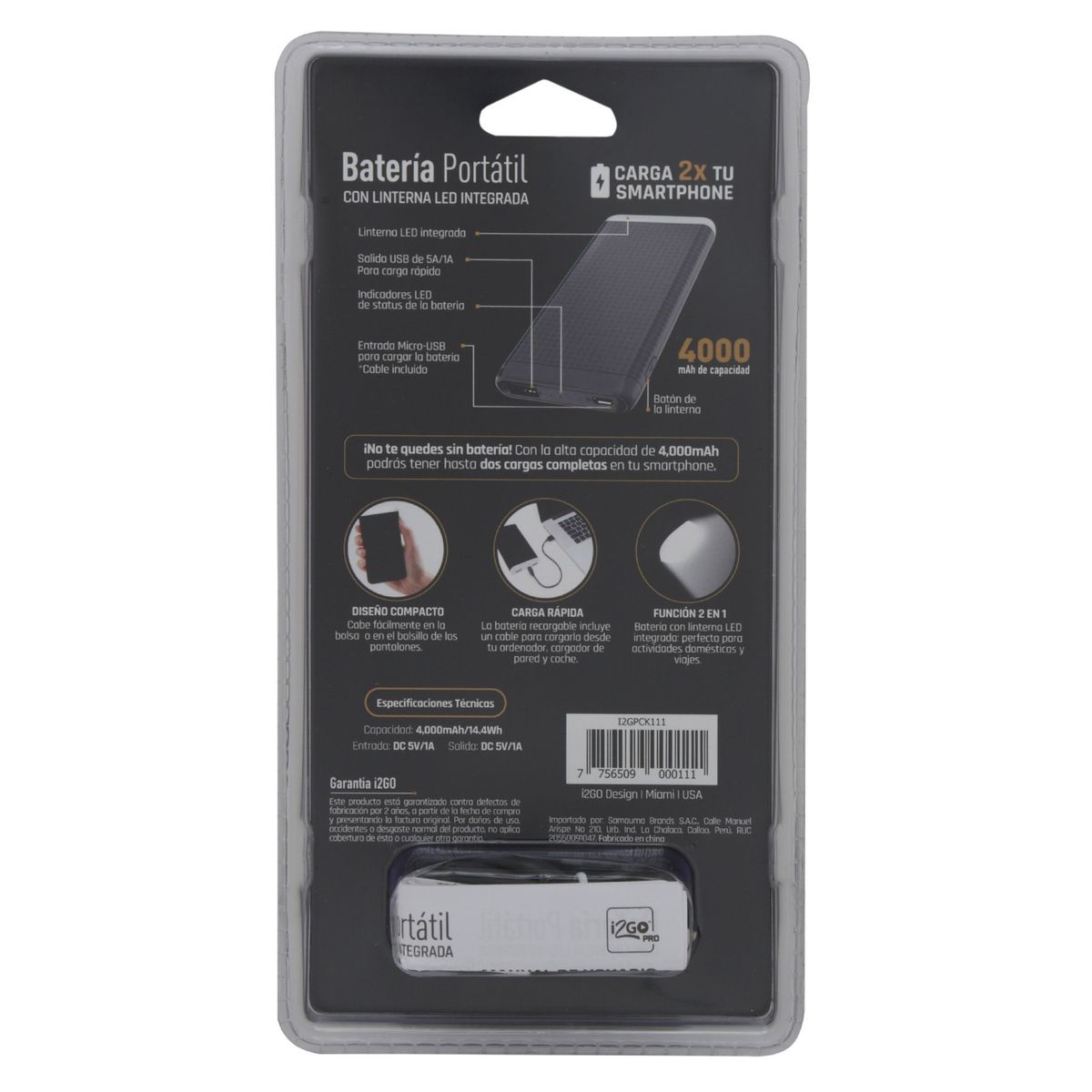 Bateria Externa 4000MAH-A com Led, marca I2Go - Foto 2