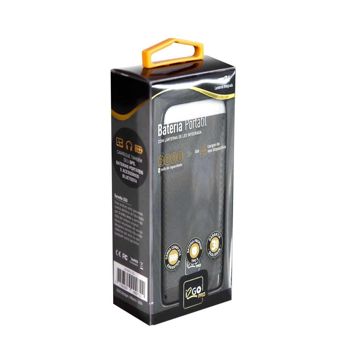 Bateria Externa 8000MAH-A com Led Cinza/Chumbo, marca I2Go - Foto Principal
