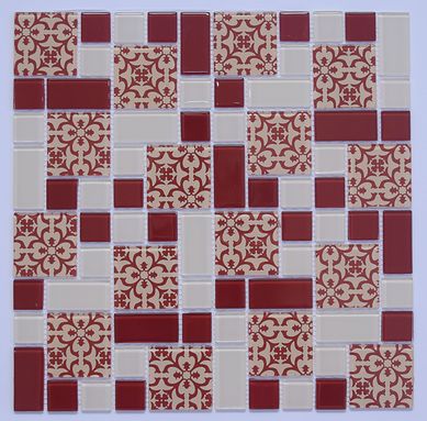 Pastilha de Vidro Fiori Vermelho e Bege 30x30cm