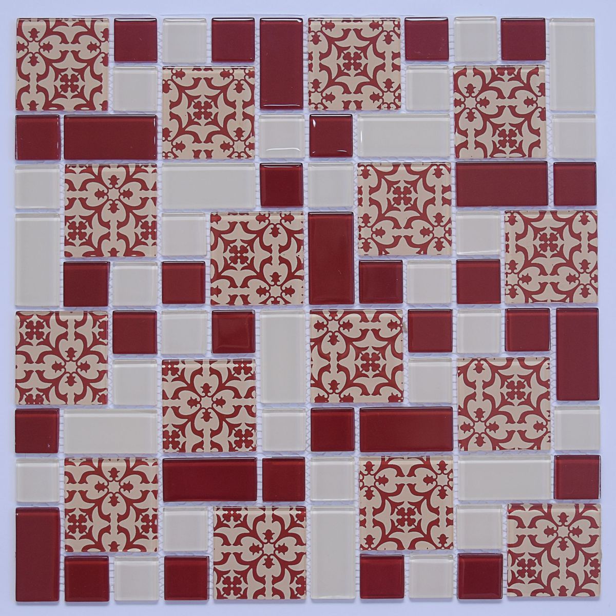 Pastilha de Vidro Fiori Vermelho e Bege 30x30cm, marca Glassline - Foto Principal
