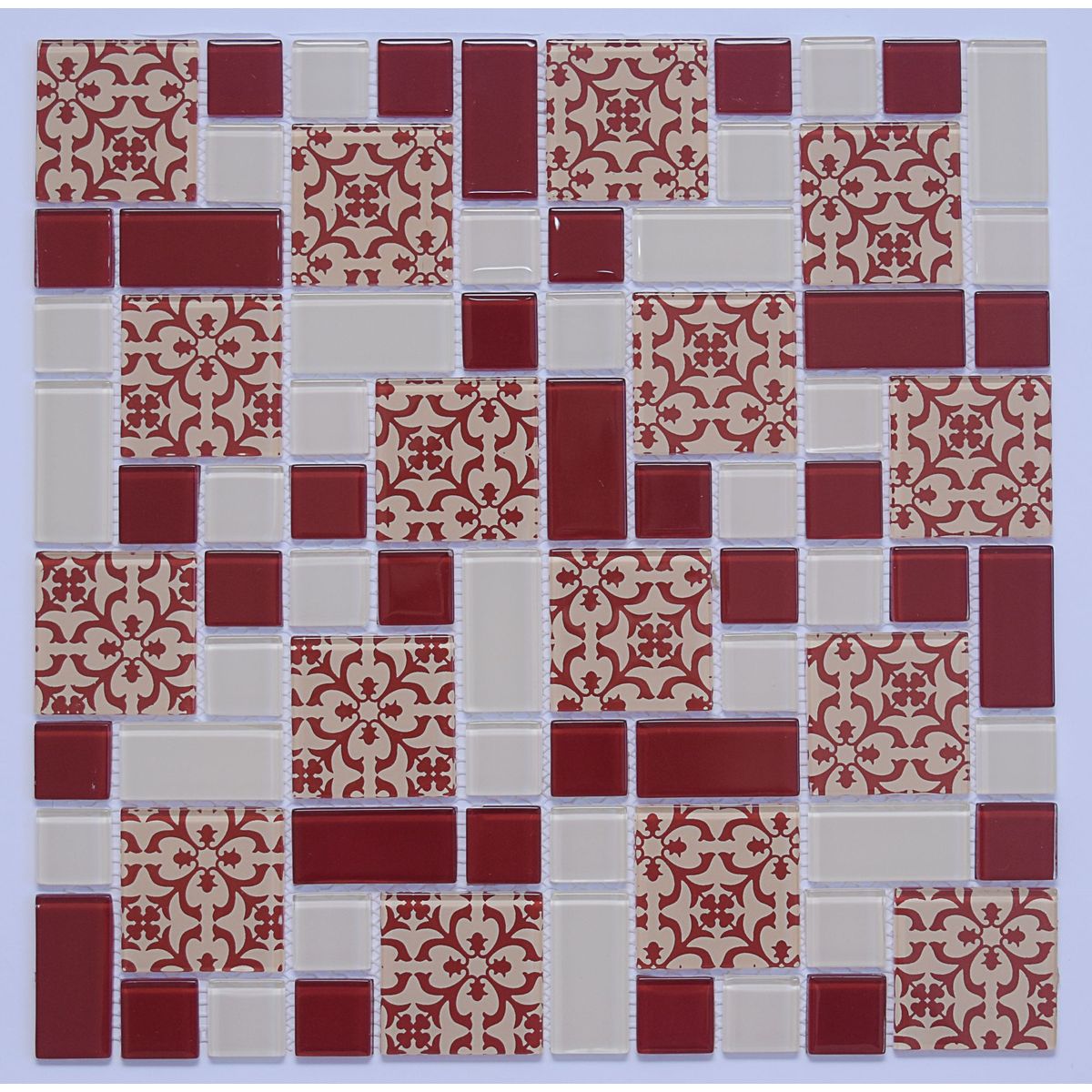 Pastilha de Vidro Fiori Vermelho e Bege 30x30cm, marca Glassline - Foto Principal