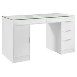 Mesa para Computador com Tampo de Vidro e 3 Gavetas Chicago Branco
