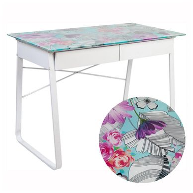 Escrivaninha Vidro Floral 58x105x76cm Branco