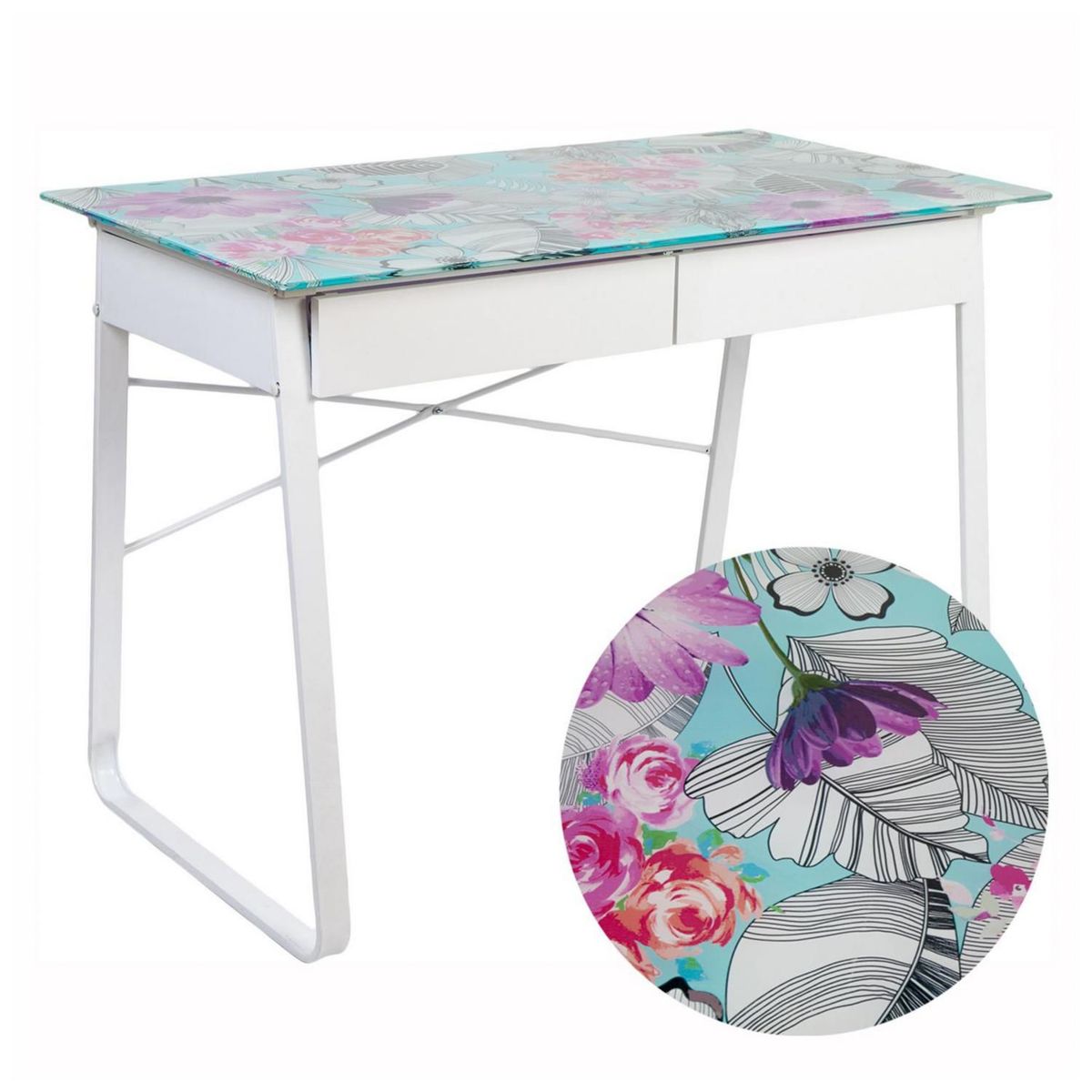 Mesa de Escritorio Vidro Floral Branco 58x105x76cm Just Home Collection, marca Just Home Collection - Foto 2