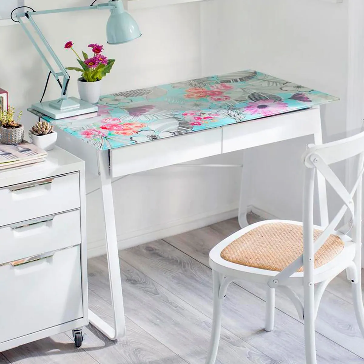 Mesa de Escritorio Vidro Floral Branco 58x105x76cm Just Home Collection, marca Just Home Collection - Foto Principal