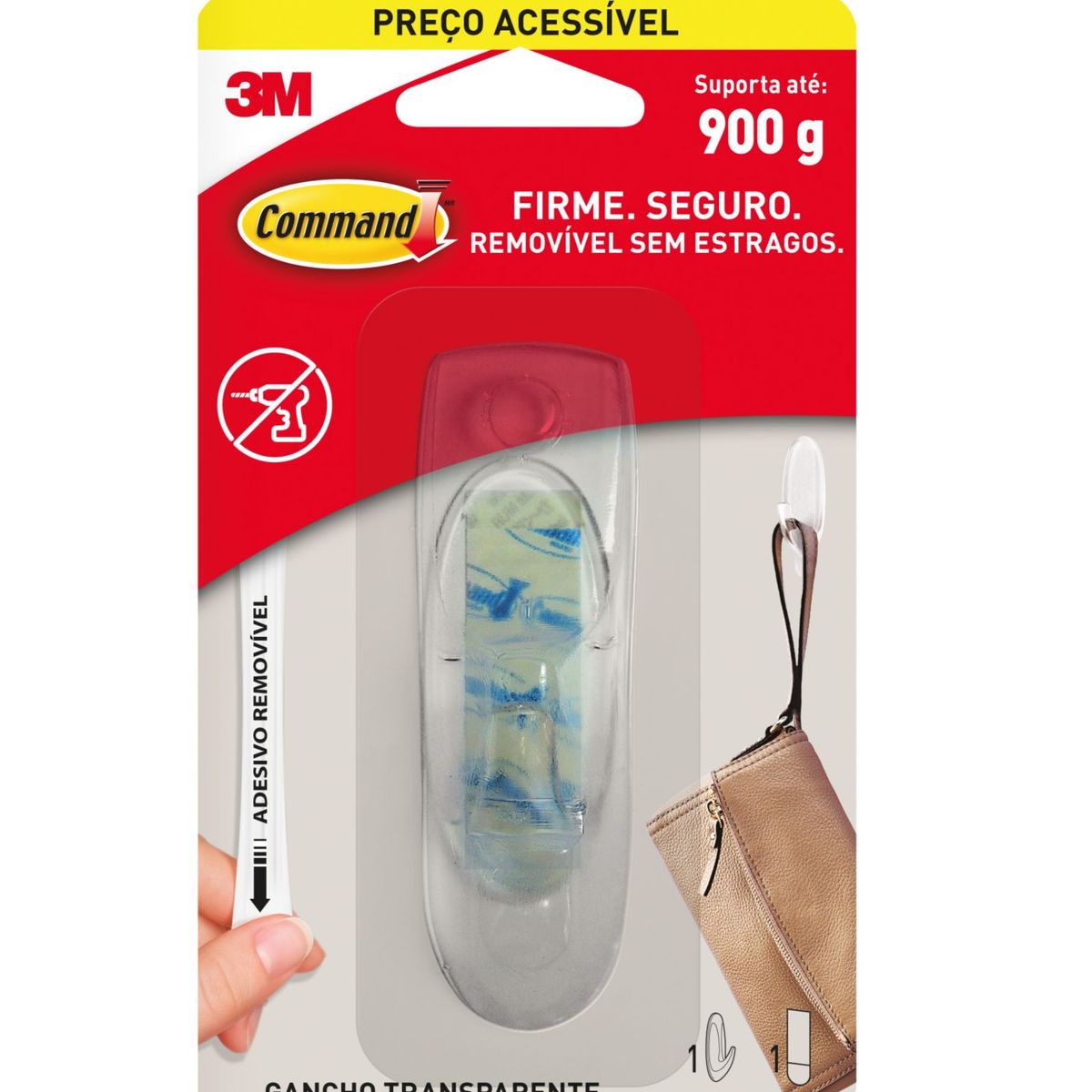Gancho Adesivo 3M Command Transparente Médio - 1 unidade, marca 3m - Foto Principal