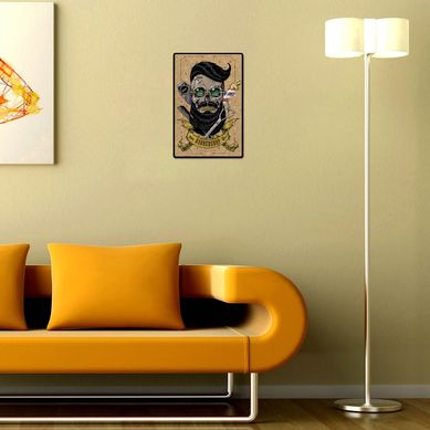 Placa Decorativa Barbershop Skull 29x19cm Colorido