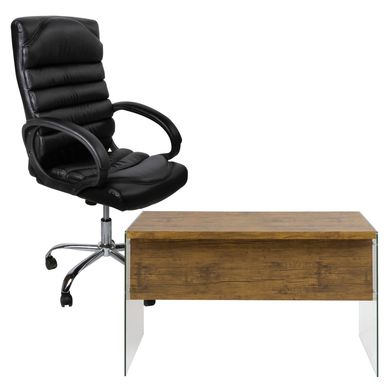 Kit com 1 Escrivaninha Marte 120x60x75cm Nogueira + 1 Cadeira Executiva Bilbao