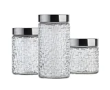 Conjunto Potes de Vidro com Tampa 3 Peças Rattan Incolor