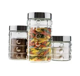 Conjunto de Potes de Vidro com Tampa 3 Peças Inox