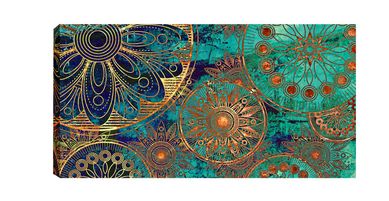Quadro Digital Mandala 55x110cm Azul Turquesa