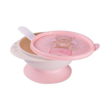 Tigela com Ventosa e Colher Ursa Rosa