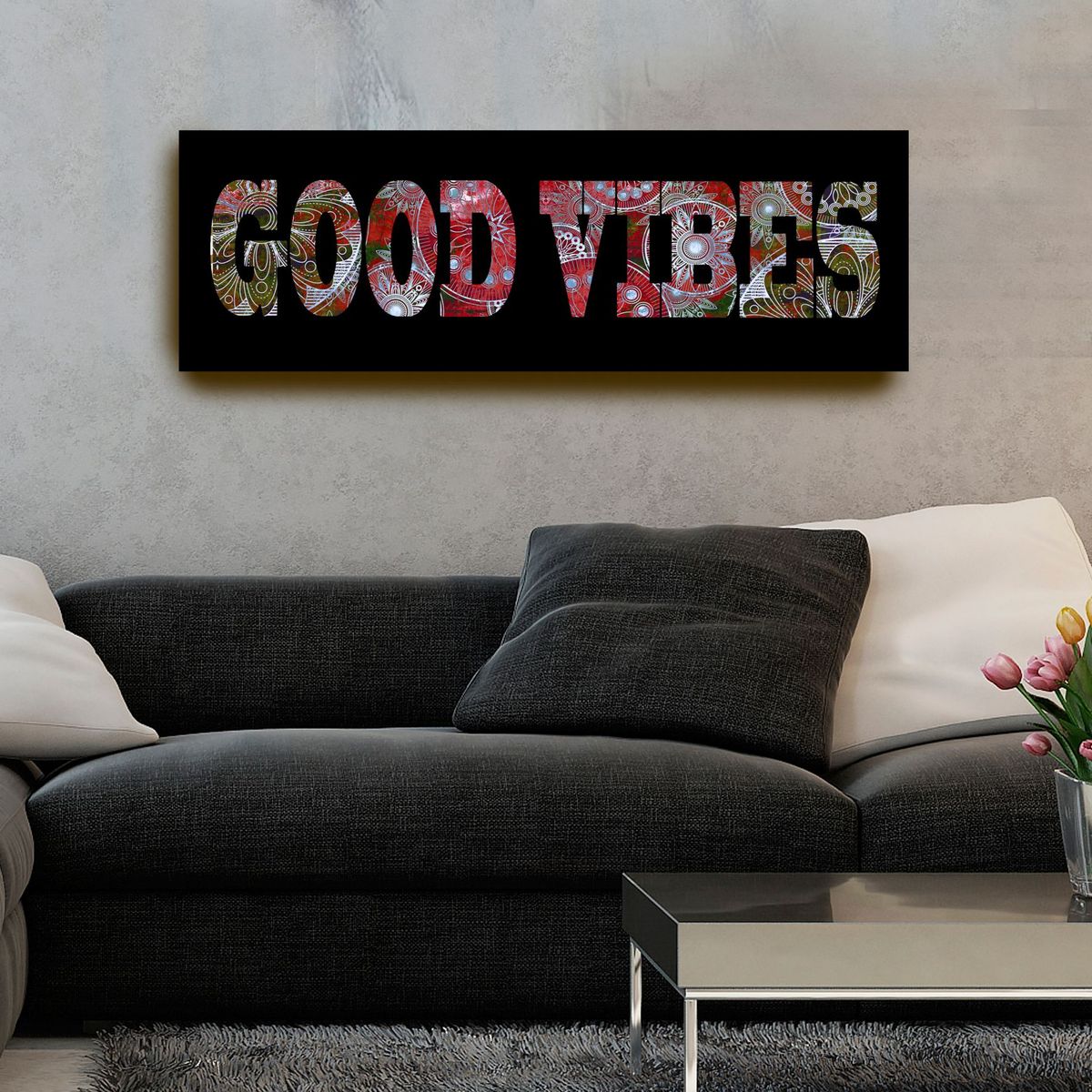 Quadro Digital Good Vibes 30x90cm Preto, marca Uniart - Foto 2