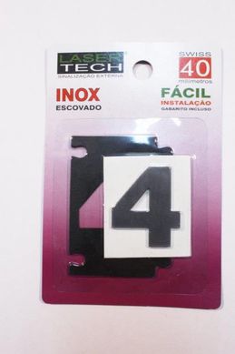 Algarismo Adesivo Inox, Escovado, N 4