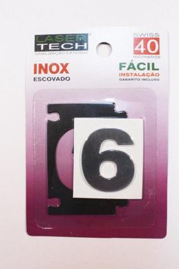 Algarismo Adesivo Inox, Escovado, N 6