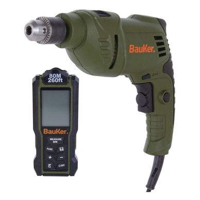Kit 1 Furadeira de Impacto 3/8 600W Bauker, 127V + 1 Trena Laser 80m