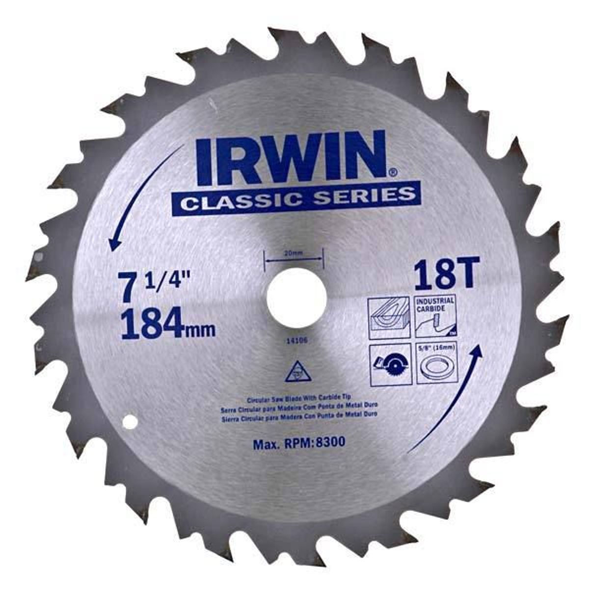 Lamina para Serra Circular 18 Dentes 184mm, marca Irwin - Foto Principal