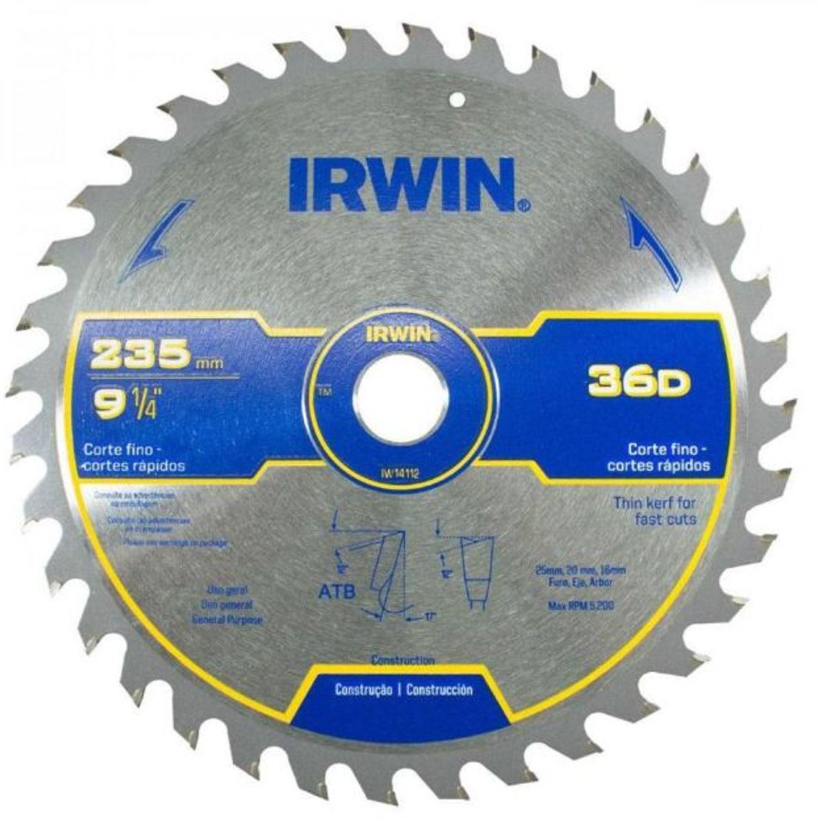 Lamina para Serra Circular 36 Dentes 235mm, marca Irwin - Foto Principal