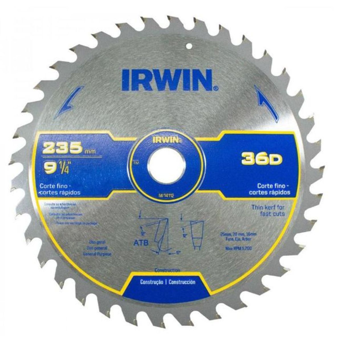Lamina para Serra Circular 36 Dentes 235mm, marca Irwin - Foto Principal