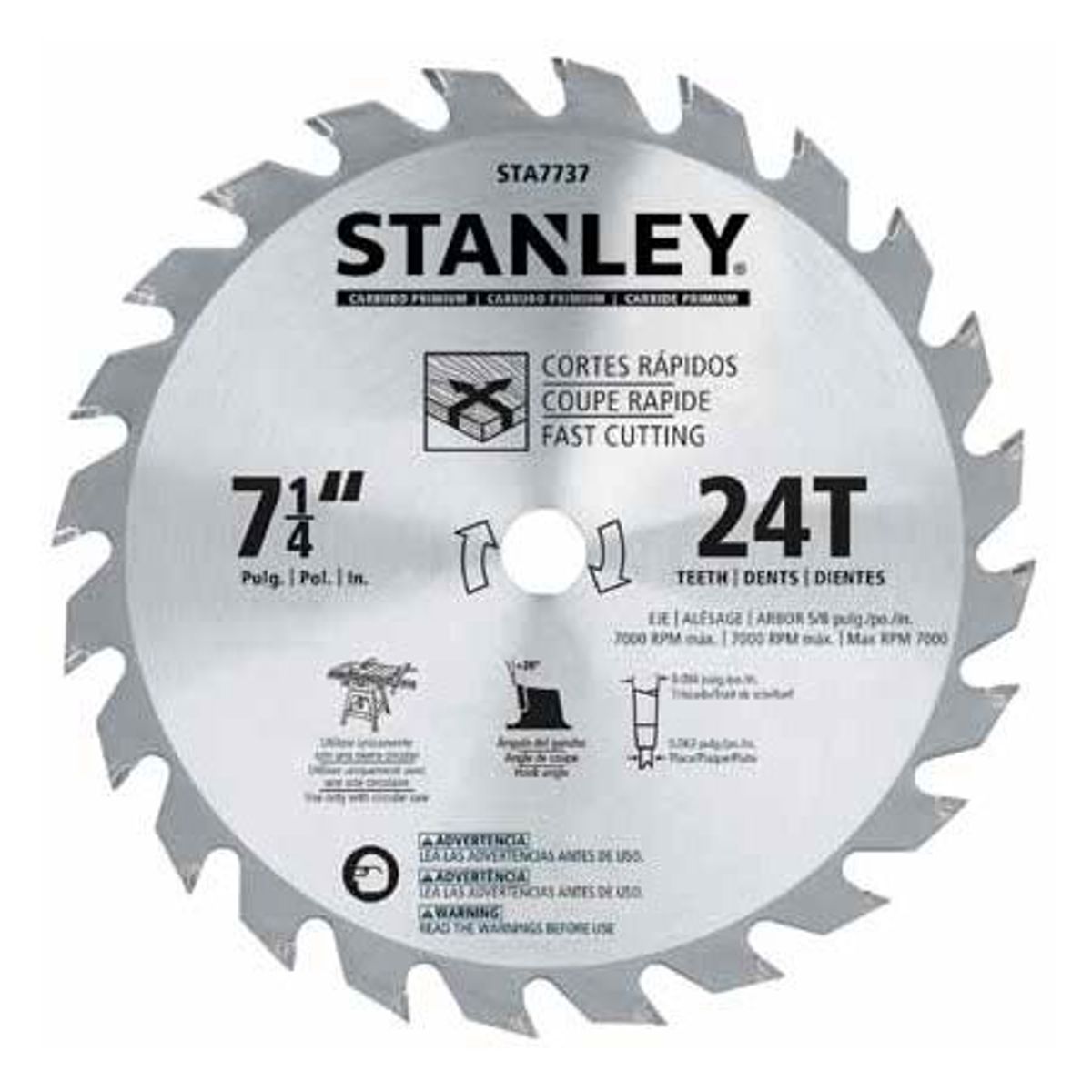 Lamina para Serra Circular Madeira 7.1/4' 24 Dentes, marca Stanley - Foto Principal