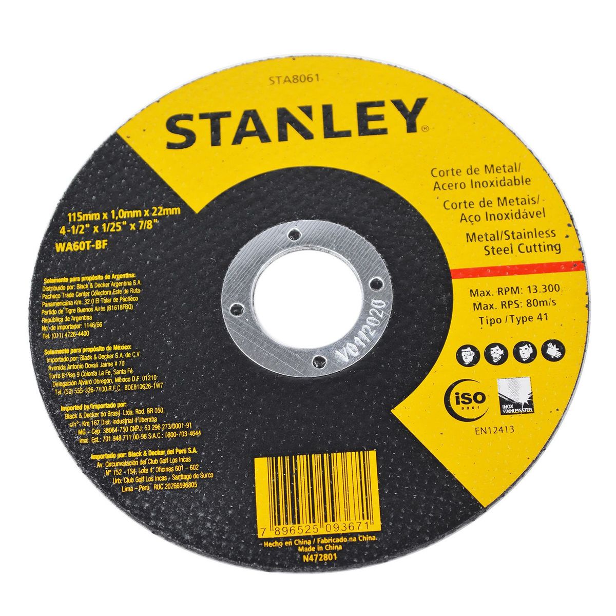 Disco de Corte 115mm Tipo 41 STA8061 Preto Stanley, marca Stanley - Foto Principal