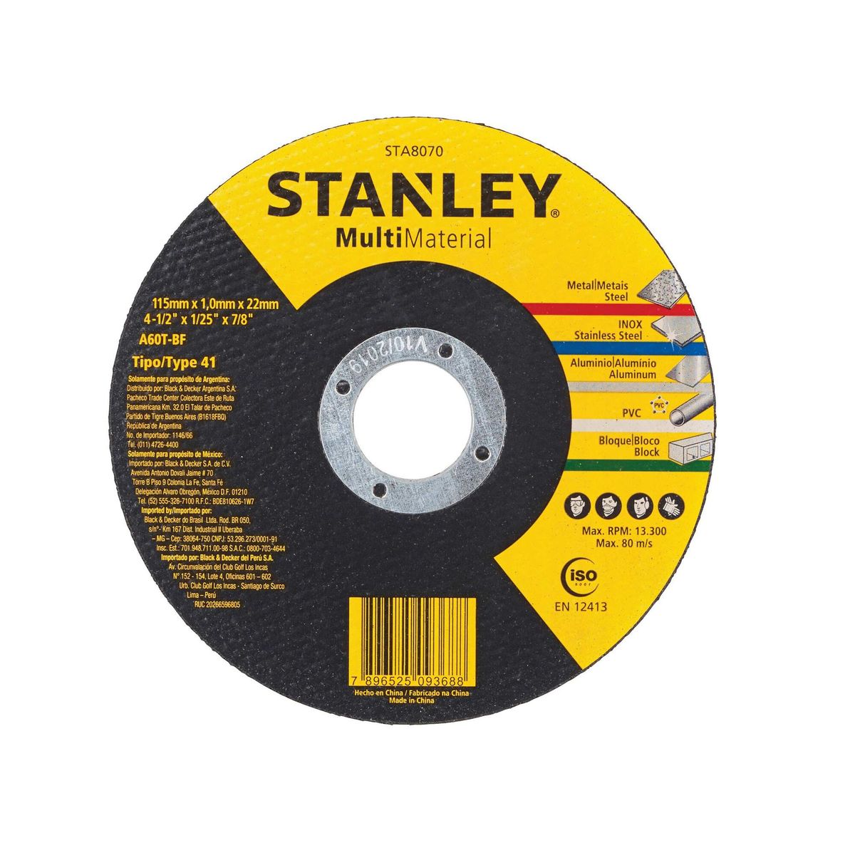 Disco de Corte 115mm Multi Material Tipo 41 STA8070 Preto Stanley, marca Stanley - Foto 2
