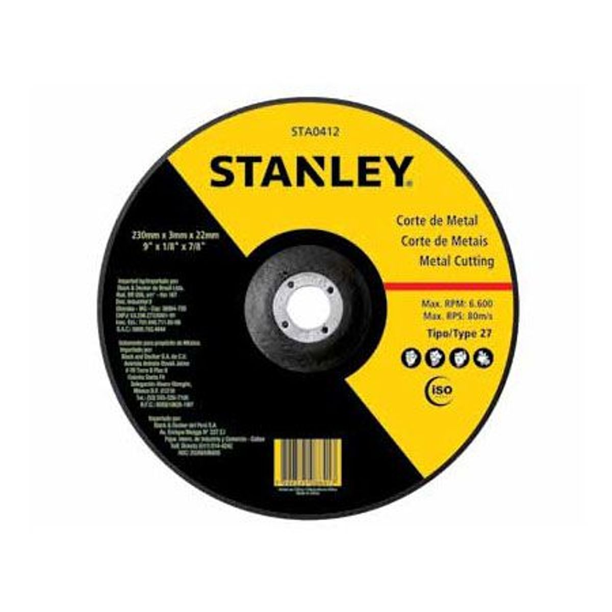 Disco de Desbaste Desbaste de Metal tipo 27 STA0414 Stanley 180mm Preto, marca Stanley - Foto Principal
