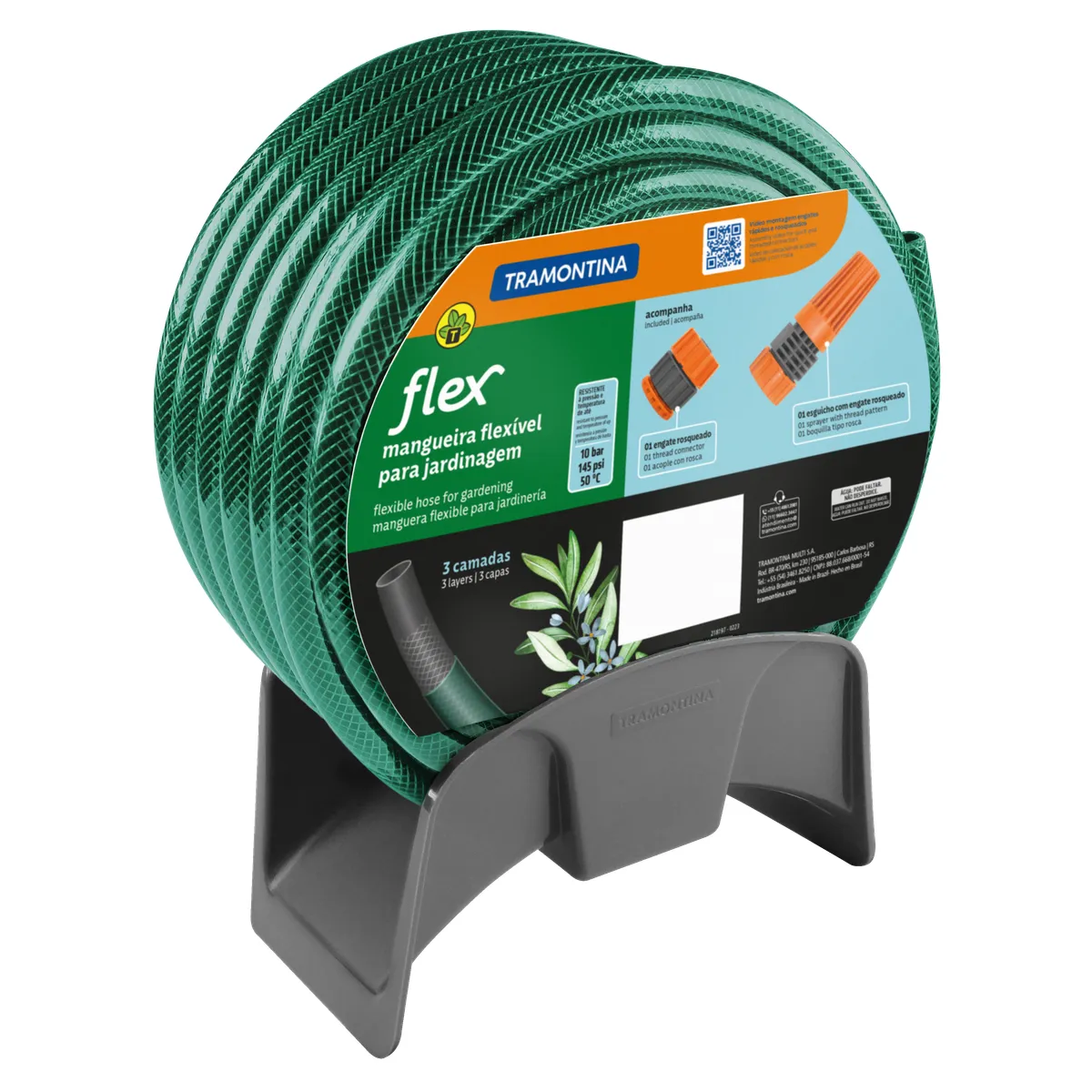 Mangueira de Jardim Flex c/Engate e Suporte 1/2" 20 Metros Tramontina, marca Tramontina - Foto Principal