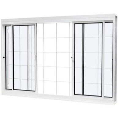 Janela de Correr Ao 4 Folhas Quadriculada Central 100x200x12cm Qualitysol
