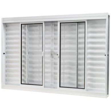 Janela Veneziana Ao Branco 6 Folhas Quadriculada Central 100x120x12cm Qualitysol