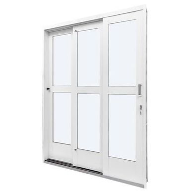 Porta de Correr com Travessa A�o Branco 3 Folhas Direita 215x200x14cm Qualitysol