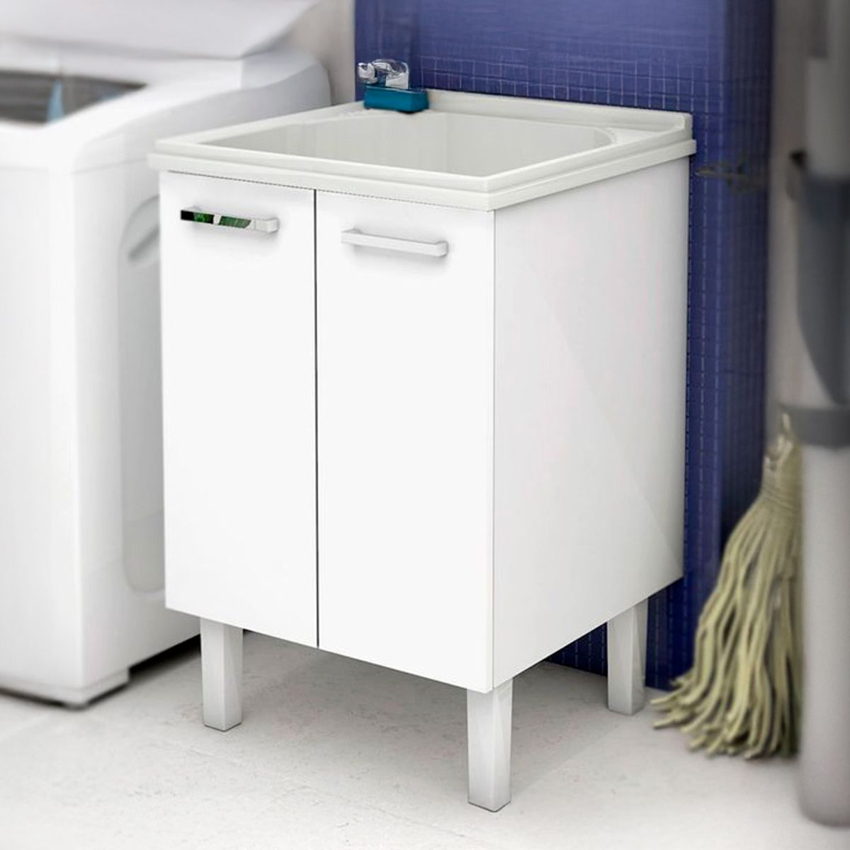 Gabinete em Aço com Tanque em Mármore Sintético Flat 60cm Branco Cozimax, marca Cozimax - Foto Principal
