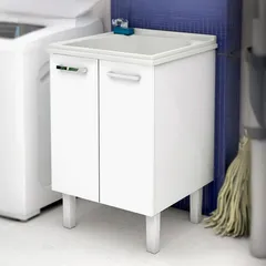 Gabinete em Aço com Tanque em Mármore Sintético Flat 60cm Branco Cozimax