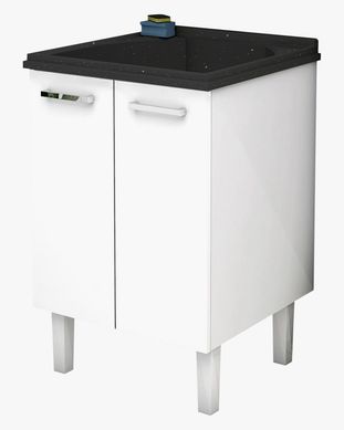 Gabinete em Ao com Tanque em Mrmore Sinttico Flat Branco e Preto60cm Cozimax