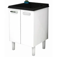 Gabinete em Aço com Tanque em Mármore Sintético Flat Branco e Preto 60cm Cozimax
