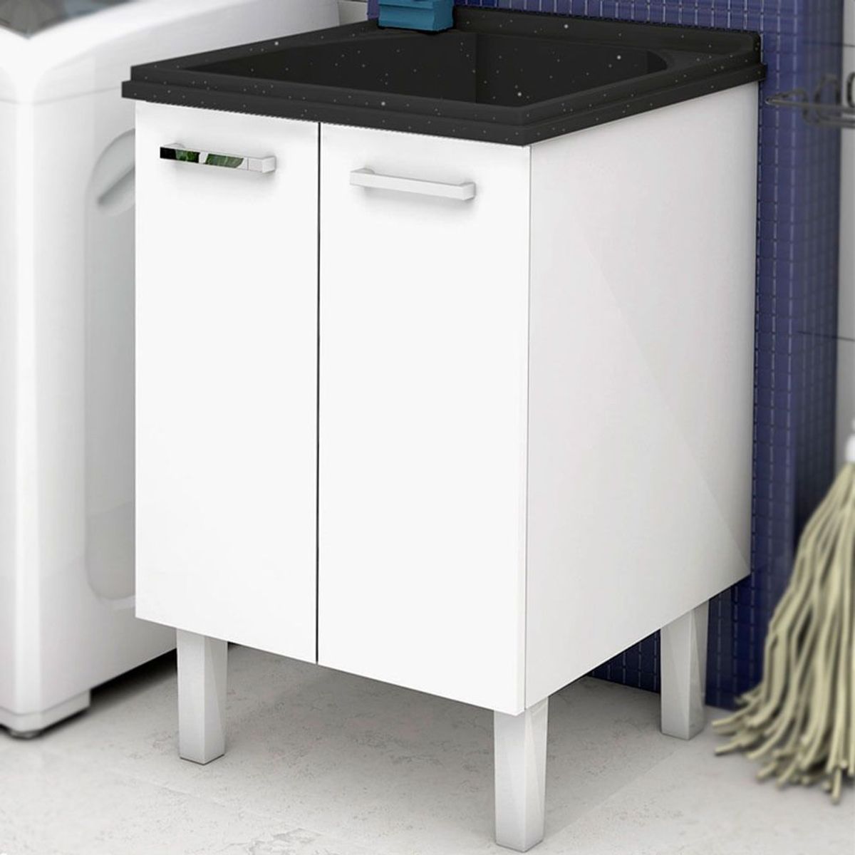 Gabinete em Aço com Tanque em Mármore Sintético Flat Branco e Preto 60cm Cozimax, marca Cozimax - Foto 2
