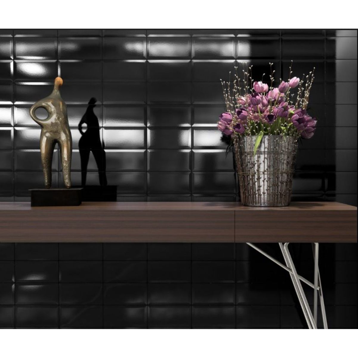 Revestimento Cerâmico Esmaltado 10 x 20cm Bisotado Ceral 1,04m² Preto, marca Ceral - Foto Principal