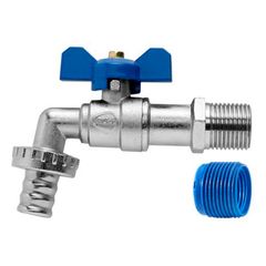 Torneira Jardim Com Adaptador Para Mangueira Esfera Borboleta 1/2 E 3/4" Metal