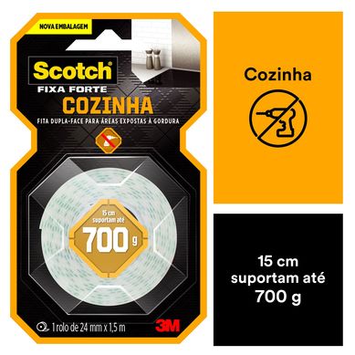Fita Dupla Face 3M Scotch Fixa Forte Cozinha - 24 mm x 1,5 m